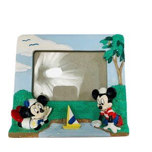 Vintage Walt Disney World 3x5" Picture Frame Mickey Minnie Mouse Sailor Boat